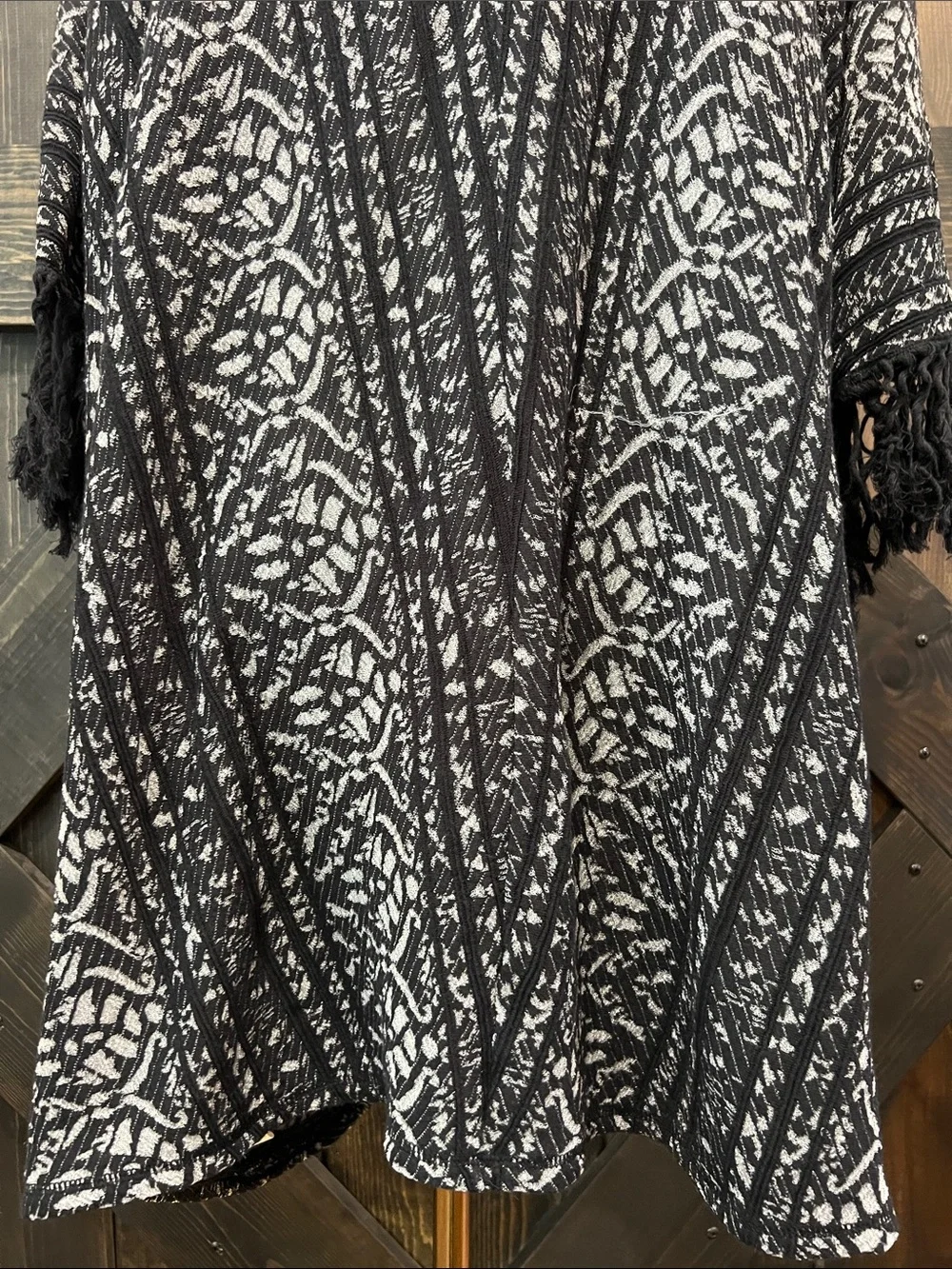 Free People Oversized Fringe Kimono Open Cardigan XS S Geo Printed Boho Layering